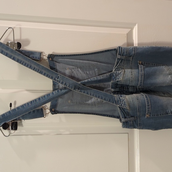 Wallflower Distressed Denim Bib Slim Overalls Medium Wash Size Small - Picture 7 of 10